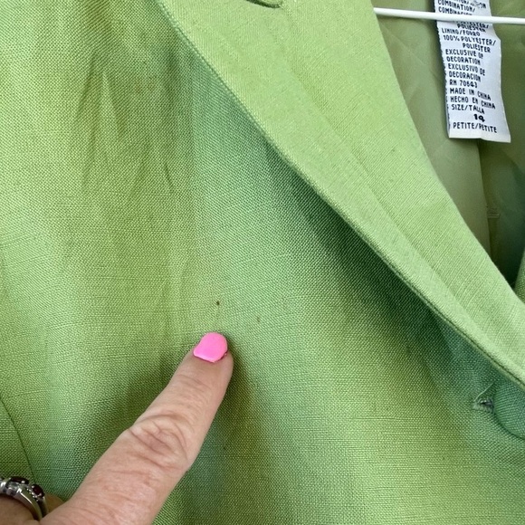Jessica Howard women’s 14 linen blend lime green 3/4 sleeve blazer beaded detail - Picture 7 of 7